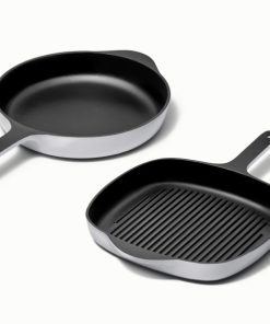 Caraway Cast Iron Skillet & Grill Pan DuoVersatile duo for grilling, searing, and frying with even heat and easy cleanup.